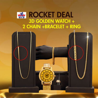Golden Watch + 2 Chain + Bracelet + Ring (MGW2CBR11)