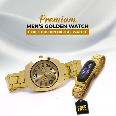 Mens Golden Watch with Golden Digital Watch (MGWD5)