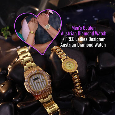 Mens Golden Watch with Free Ladies Designer Watch (MLGW12)
