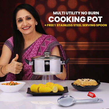 Multi Utility No Burn Cooking Pot + Free Stainless Steel Serving Spoon (1GLMB2)