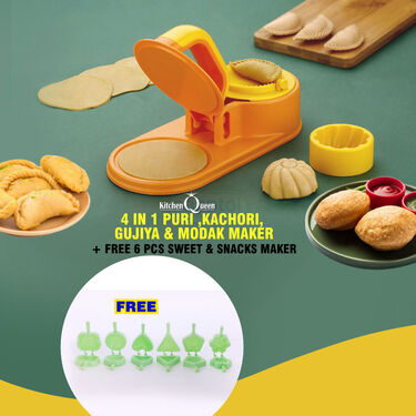 4 in 1 Puri Kachori & Gujiya & Momo-Modak Maker + Free 6 Pcs Snack Maker (PKG12)