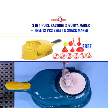 3 in1 Puri Kachori & Gujiya Maker + Free 13 Pcs Sweet & Snack Maker ( PKG14)
