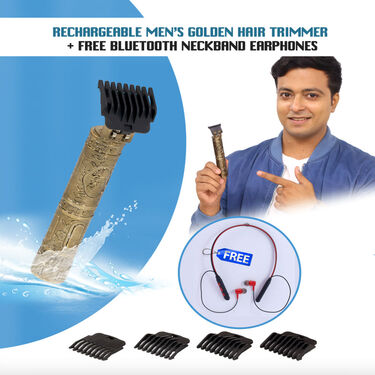 Stylish Golden Trimmer With Free Bluetooth NeckBand (PMT1BN)