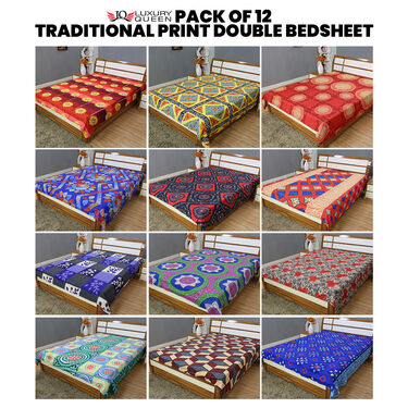 Pack of 12 Traditional Print Double Bedsheets (12BS3)