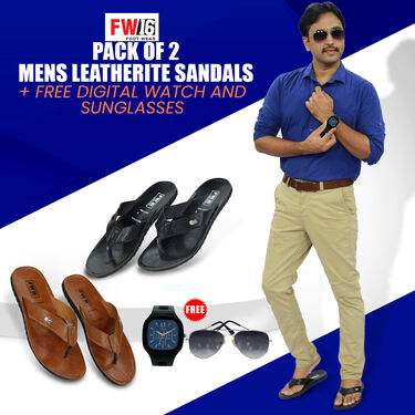 Pack of 2 Men's Leatherite Sandals + Free Sports Watch And Sunglasses (SW55)