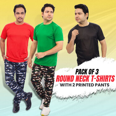 Pack of 3 Round Neck T-shirts with 2 Printed Pants (PTR-1)