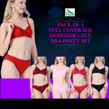 Pack of 5 Full Coverage Designer Lace Bra Panty Sets (5BP-2)