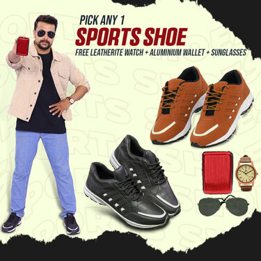 Pick Any 1 Sports Shoes with Free Leatherite Watch + Aluminium Wallet + Sunglasses (SW93)