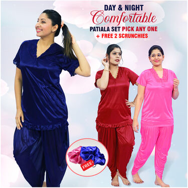Pick Any 1 Women's Patiala Top And Pyjama Set + 2 Scrunchies Free (WPS-1)
