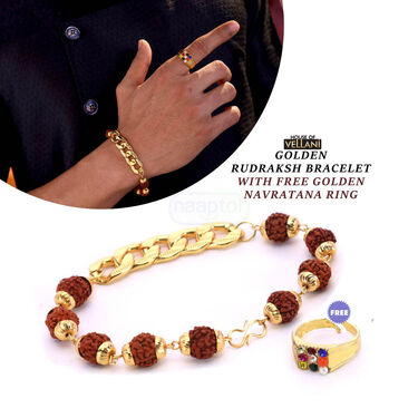 Golden Rudraksha Bracelet With Free Golden Navratna Ring (RB3)