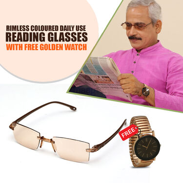 Rimless Colored Bifocal Daily Use Reading Glasses With Free Golden Watch (BRGW28)