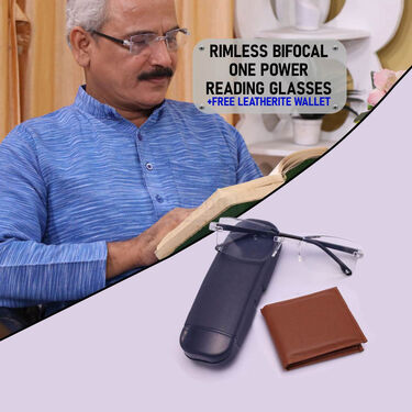 Rimless Bifocal Adaptive Power Reading Glasses + Free Leatherite Wallet (BORG4LW)