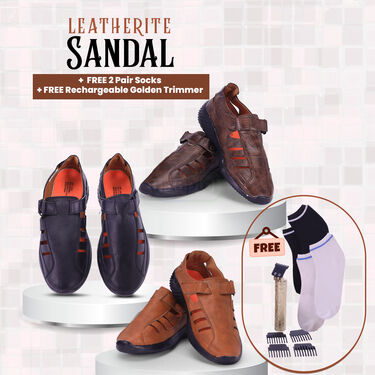 Pick Anyone Leatherite Sandal + Free 2 Pair Socks + Trimmer (SDC8)