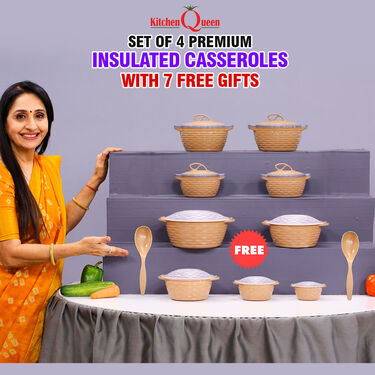 Set of 4 Premium Insulated Casseroles with 7 Free Gifts (4DICW7FG)