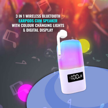 3 in 1 Wireless Bluetooth Earpods Cum Speaker With Colour Changing lights & Digital Display (TWS66)