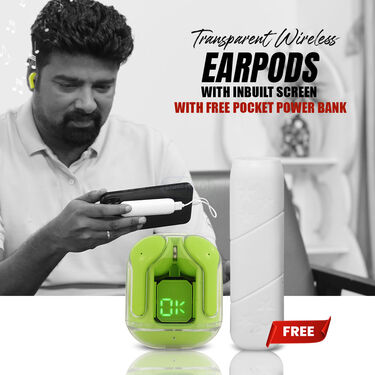 Transparent Wireless Earpod with an Inbuilt Screen with free Pocket Power Bank (PB12)